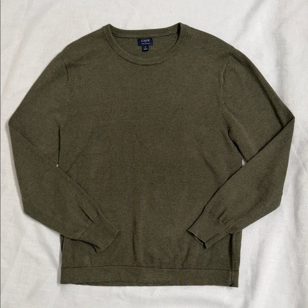 J. Crew Women’s Olive Green Crewneck Sweater 100 Percent Cotton‎